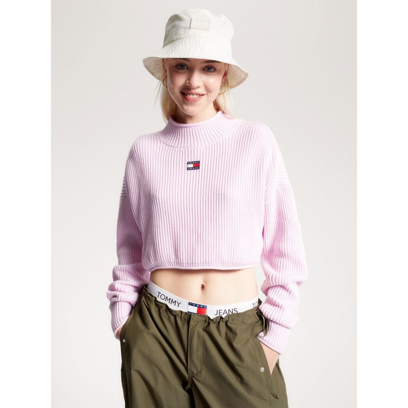 TOMMY HILFIGER - Saco rosa cropped teñido en prenda con parche Tommy Jeans