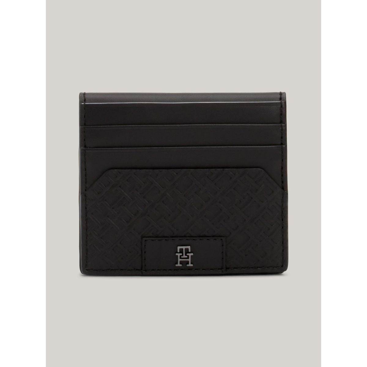 TOMMY HILFIGER - Tarjetero negro de cuero con monograma Tommy Hilfiger