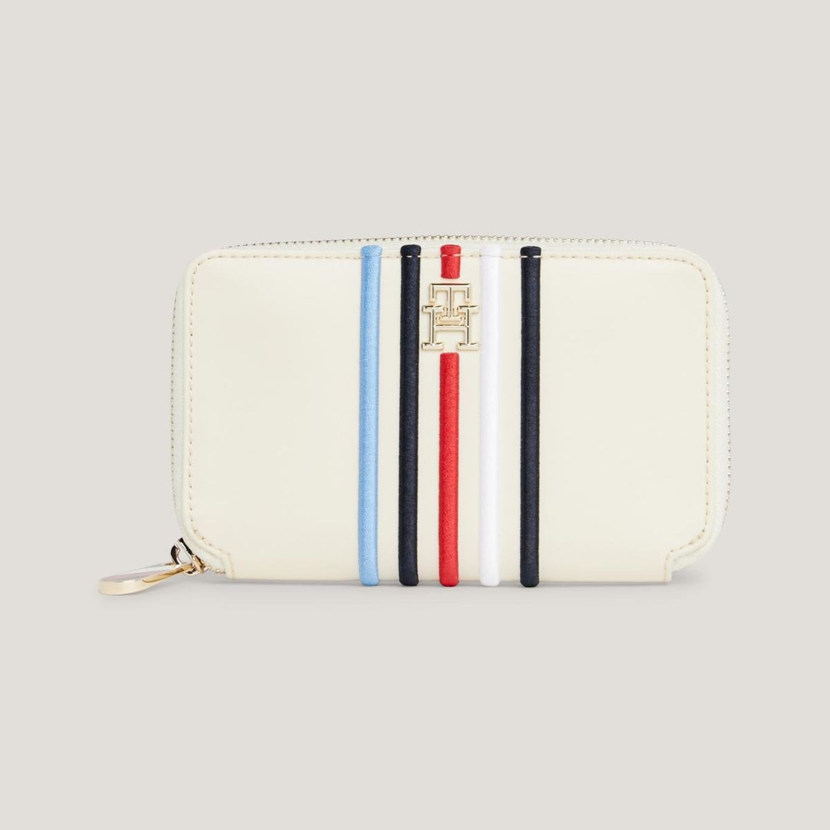 TOMMY HILFIGER - Billetera blanca con cremallera y rayas distintivas Tommy Hilfiger