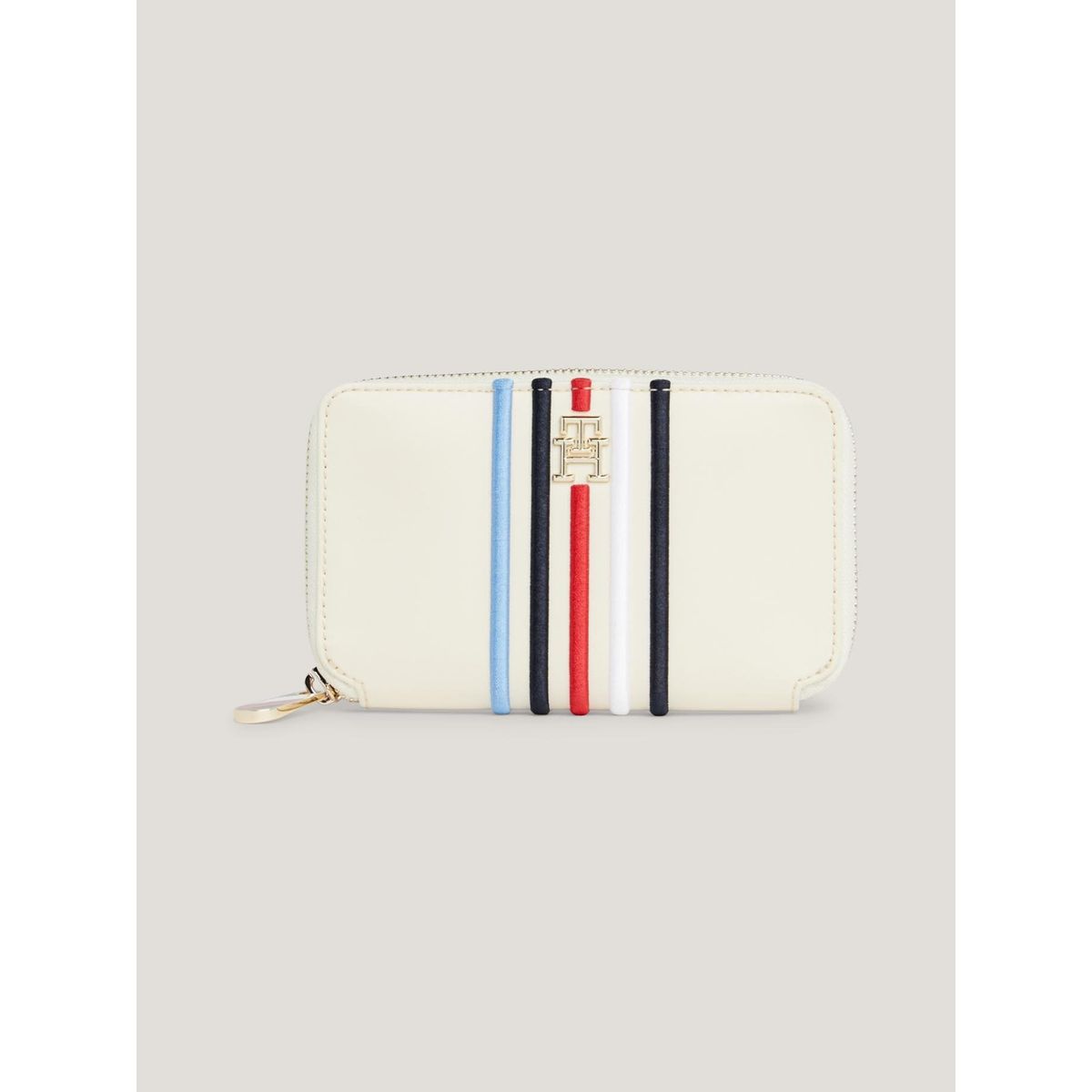 TOMMY HILFIGER - Billetera blanca con cremallera y rayas distintivas Tommy Hilfiger