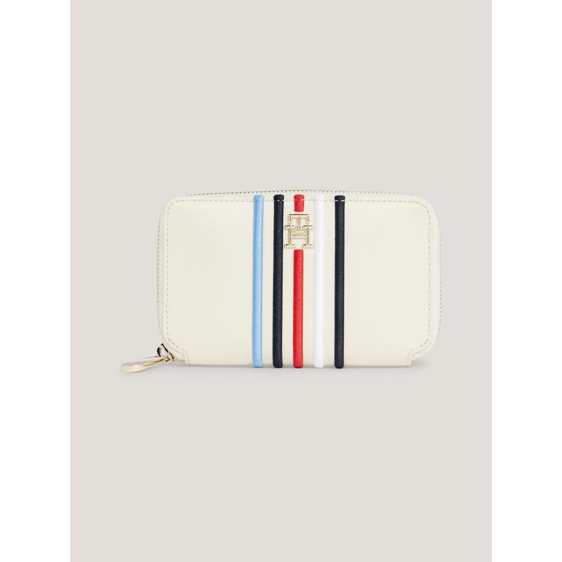 TOMMY HILFIGER - Billetera blanca con cremallera y rayas distintivas Tommy Hilfiger_.
