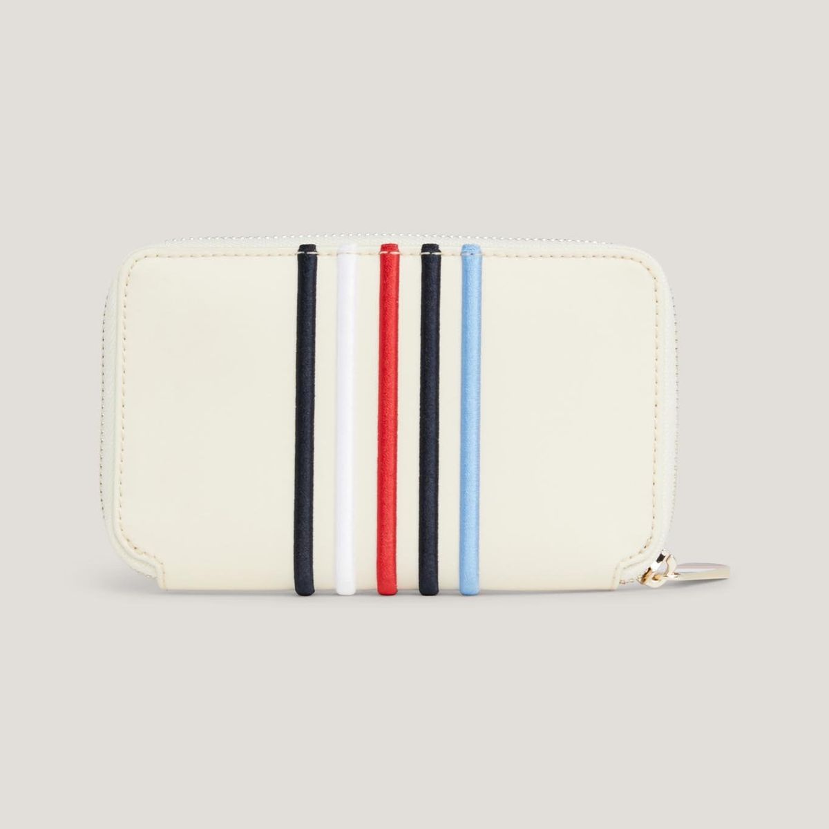 TOMMY HILFIGER - Billetera blanca con cremallera y rayas distintivas Tommy Hilfiger
