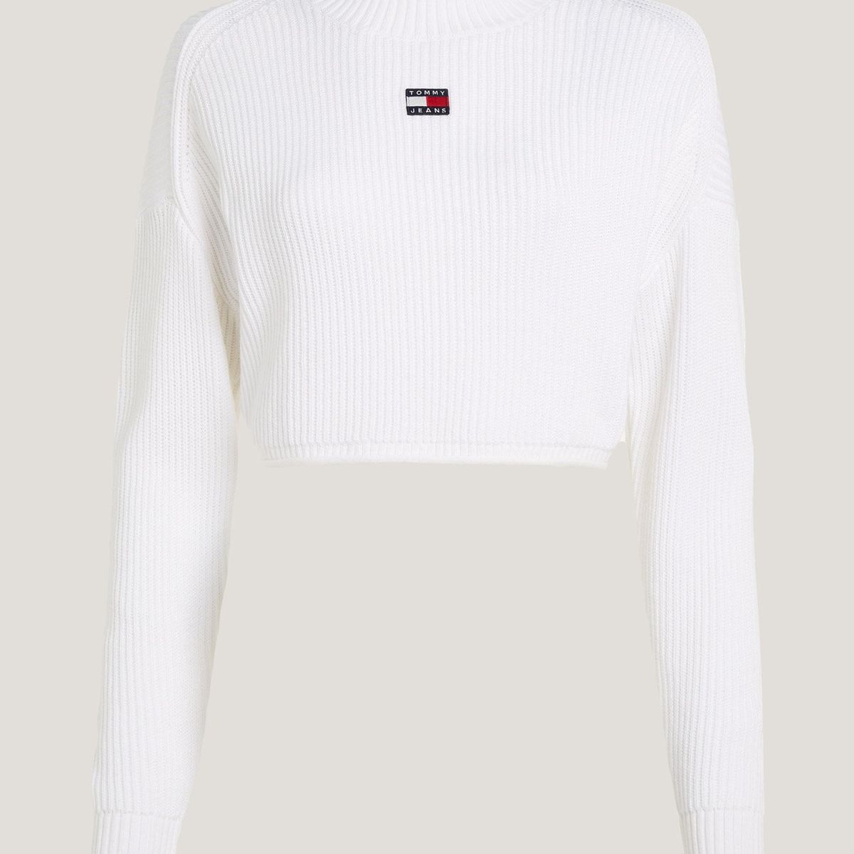 TOMMY HILFIGER - Saco blanco cropped teñido en prenda con parche Tommy Jeans