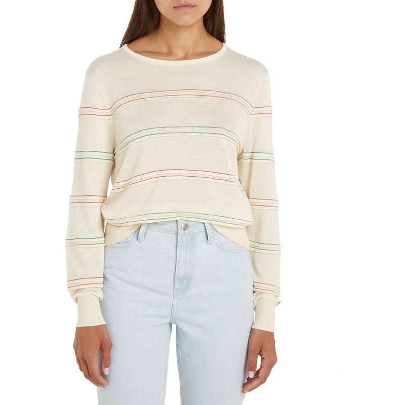 TOMMY HILFIGER - Saco Beige con rayas horizontales Para Mujer Tommy Hilfiger