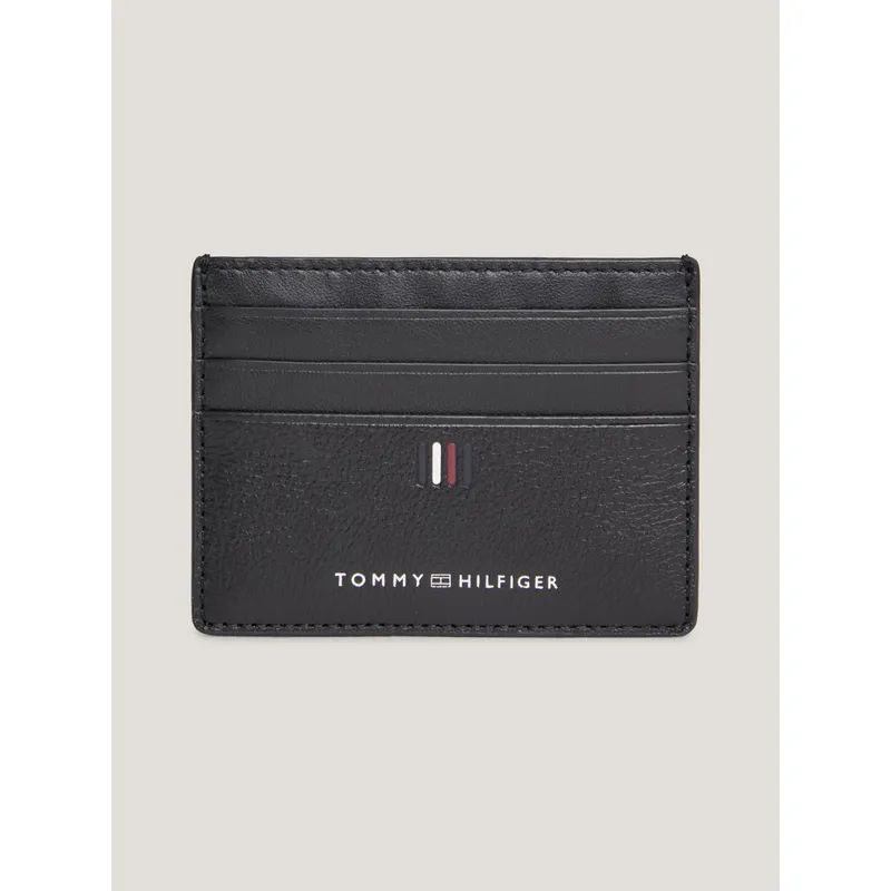 TOMMY HILFIGER - Tarjetero negro de cuero con logo Tommy Hilfiger