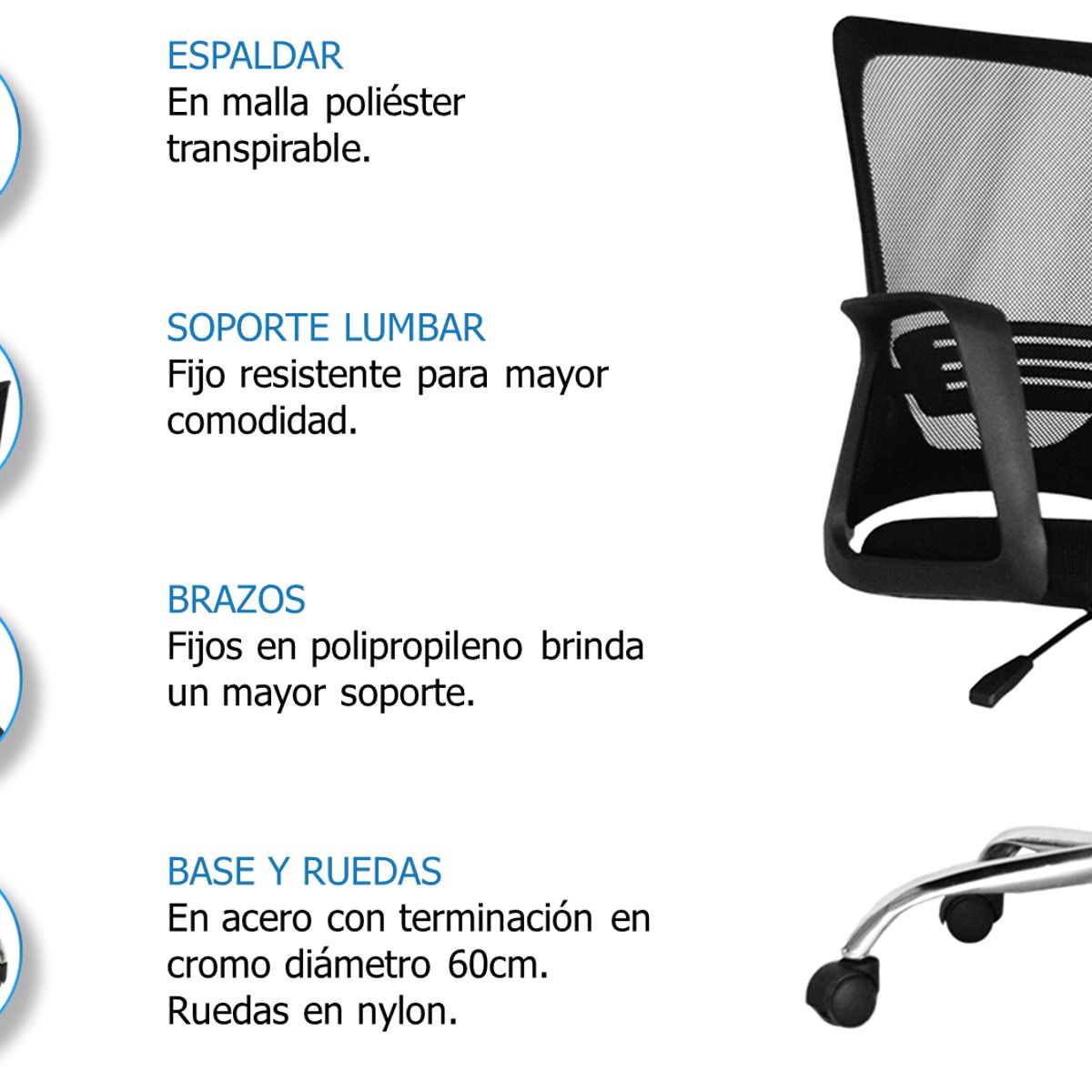 GENERICO - Silla De Escritorio Bulgaria Ejecutiva Negra bs cromo - Mobili shop