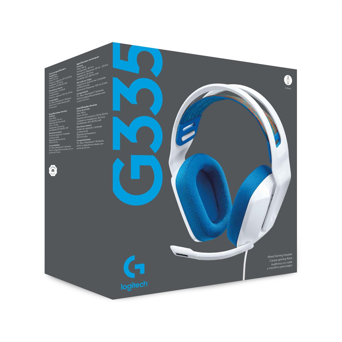LOGITECH - Diadema Gamer Logitech G335  Color  Confort Pc Ps5 Xbox Blanco