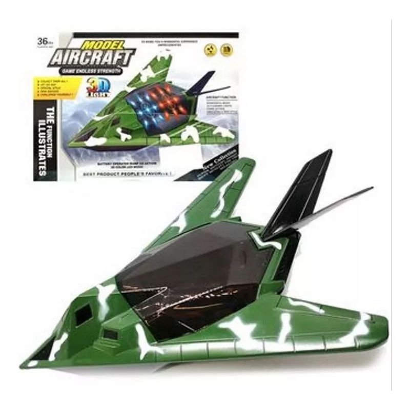 GENERICO - Avión Militar F-117 Movimiento Sonido Luces Juguete