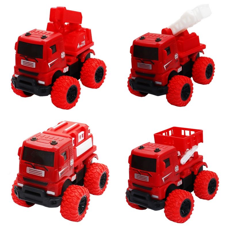 GENERICO - Carros Camión Bomberos De Impulso Colección Juguete X 4pcs