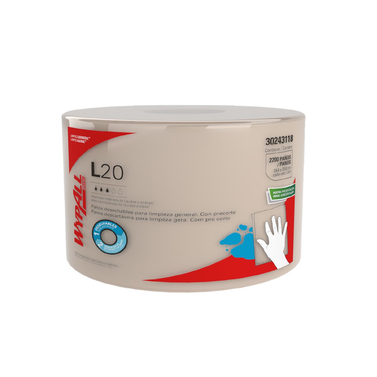 WYPALL - Paños de limpieza desechables Wypall L20 Rollo Jumbo
