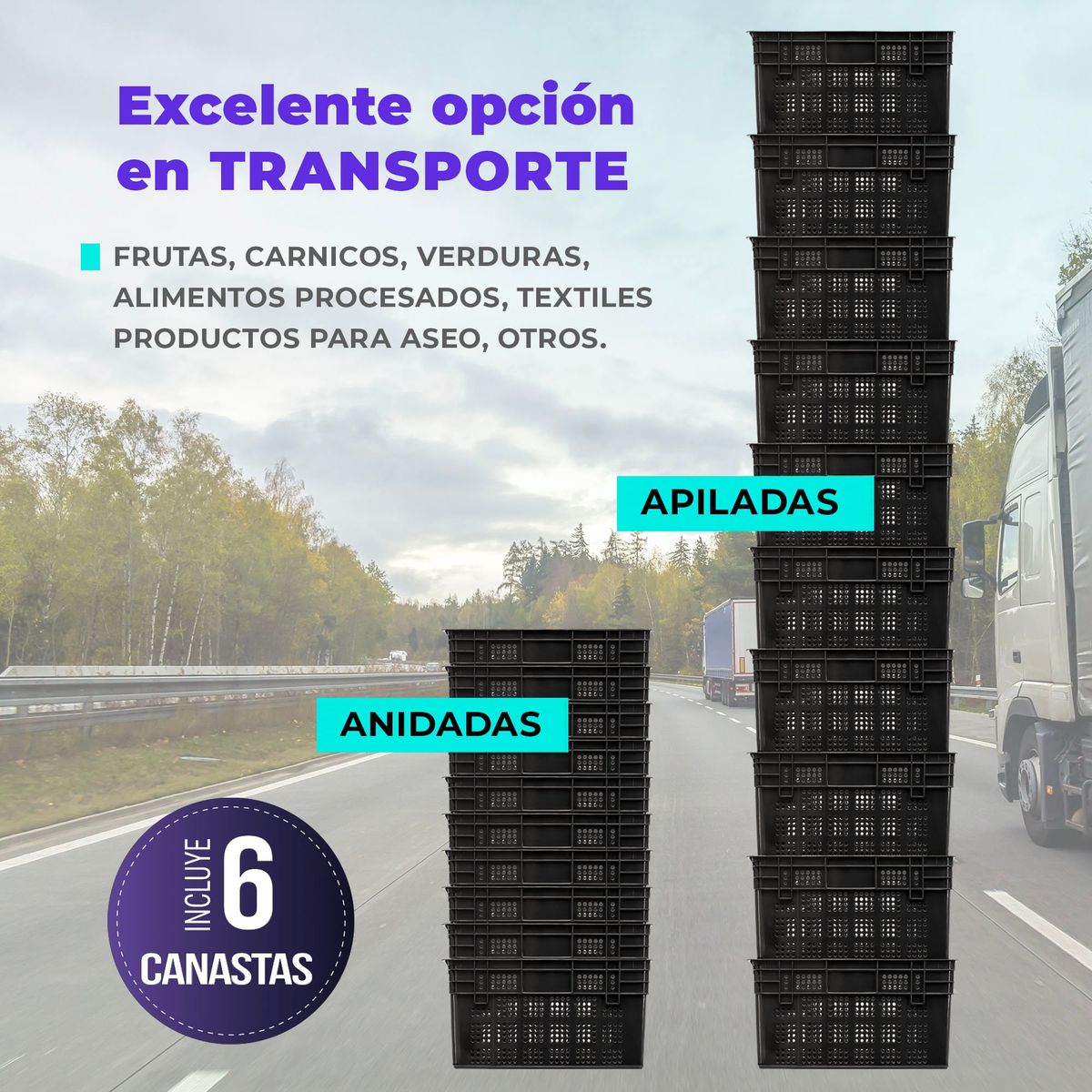 ENERGY PLUS - Set X6 Canastillas Organizadoras Apilables y Anidables 25 Kg