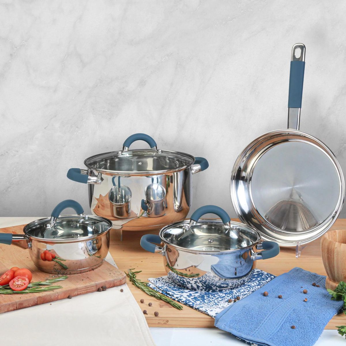 HOME ELEMENTS - Batería en Acero Inoxidable HOME ELEMENTS 7 Piezas