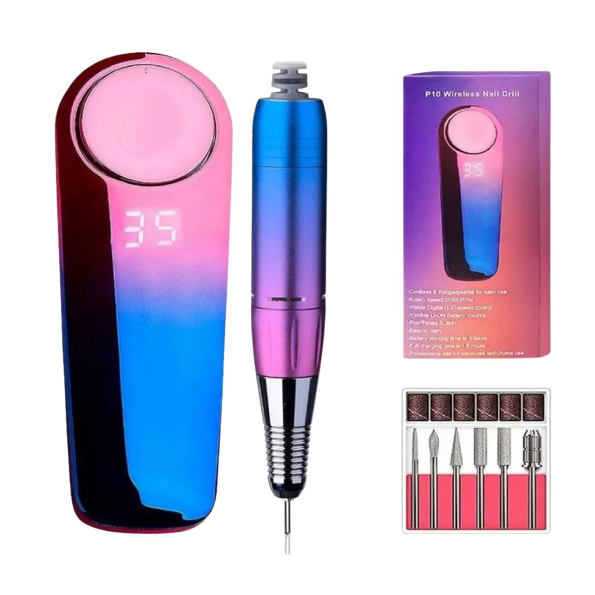 GENERICO - Pulidor De Uñas Profesional Recargable P10 Con Accesorios