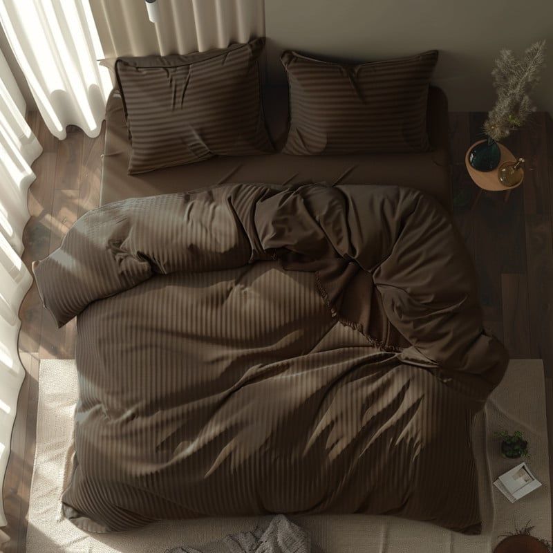 KARYTEX - Fundas Duvet A Rayas + 2 Fundas De Almohada Sencilla Cafe.