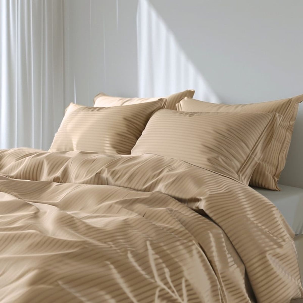 KARYTEX - Fundas Duvet A Rayas + 2 Fundas De Almohada Queen Camel.