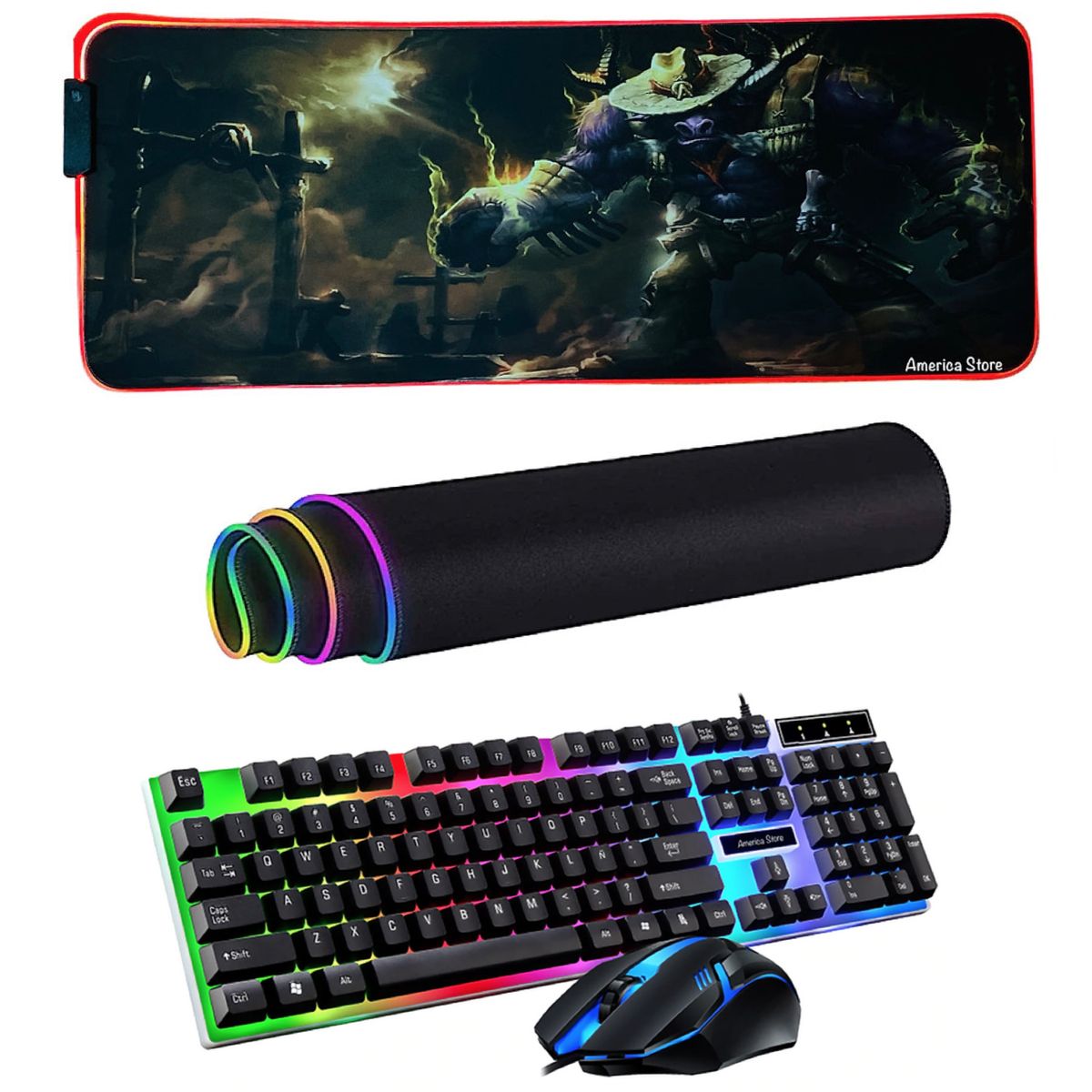 GENERICO - Combo Pad Mouse Rgb 80cm X 30cm Teclado Y Mouse Gamer N G04