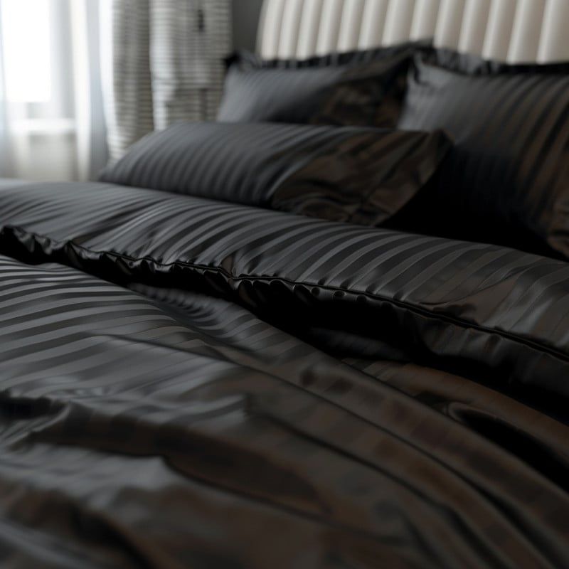 KARYTEX - Fundas Duvet A Rayas + 2 Fundas De Almohada Sencilla Negro.