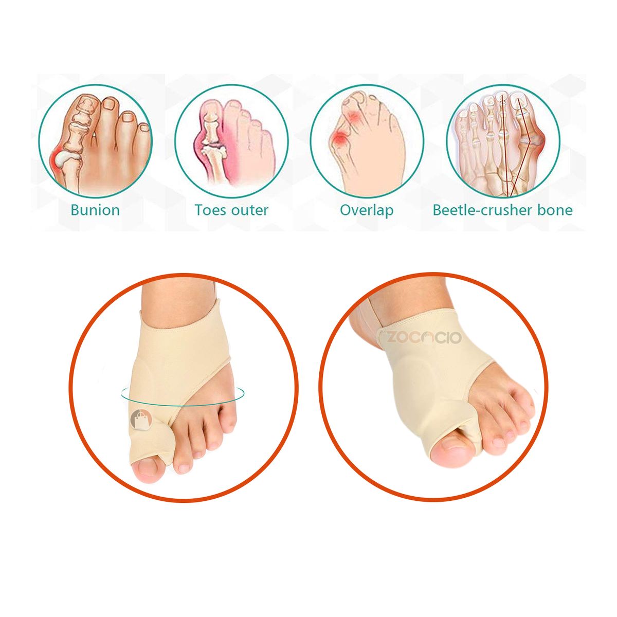 ZOCOCIO - Corrector Ortopédico De Juanete 1 Par De Calcetín Corrector