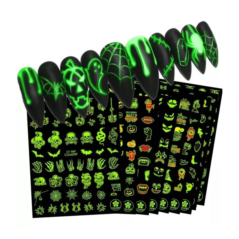 GENERICO - Stickers Para Uñas Halloween Luminosos Kit X9 Hojas Pegatina