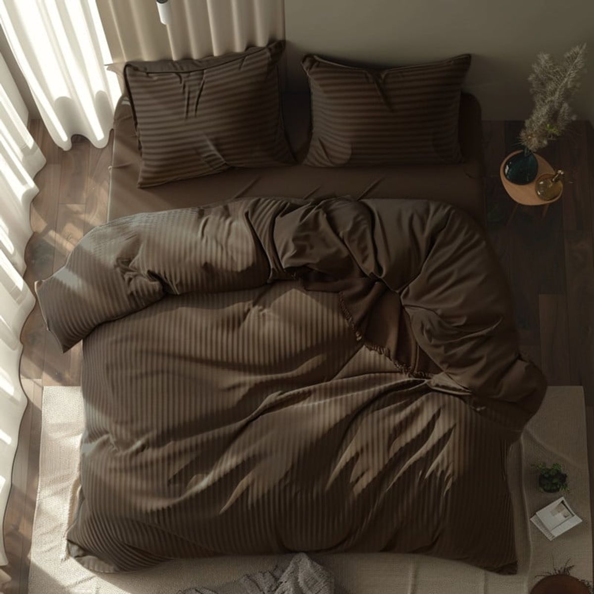 KARYTEX - Fundas Duvet A Rayas + 2 Fundas De Almohada King Cafe.