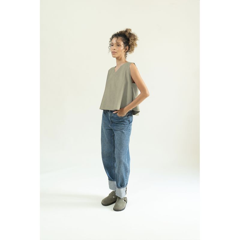 PURA - Camisa Básica Larga Verde Manzana Pura