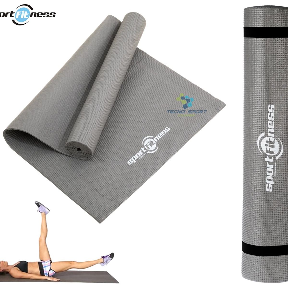 SPORT FITNESS - Colchoneta Mat Gris Yoga Pilates Sportfitness Tapete Gym