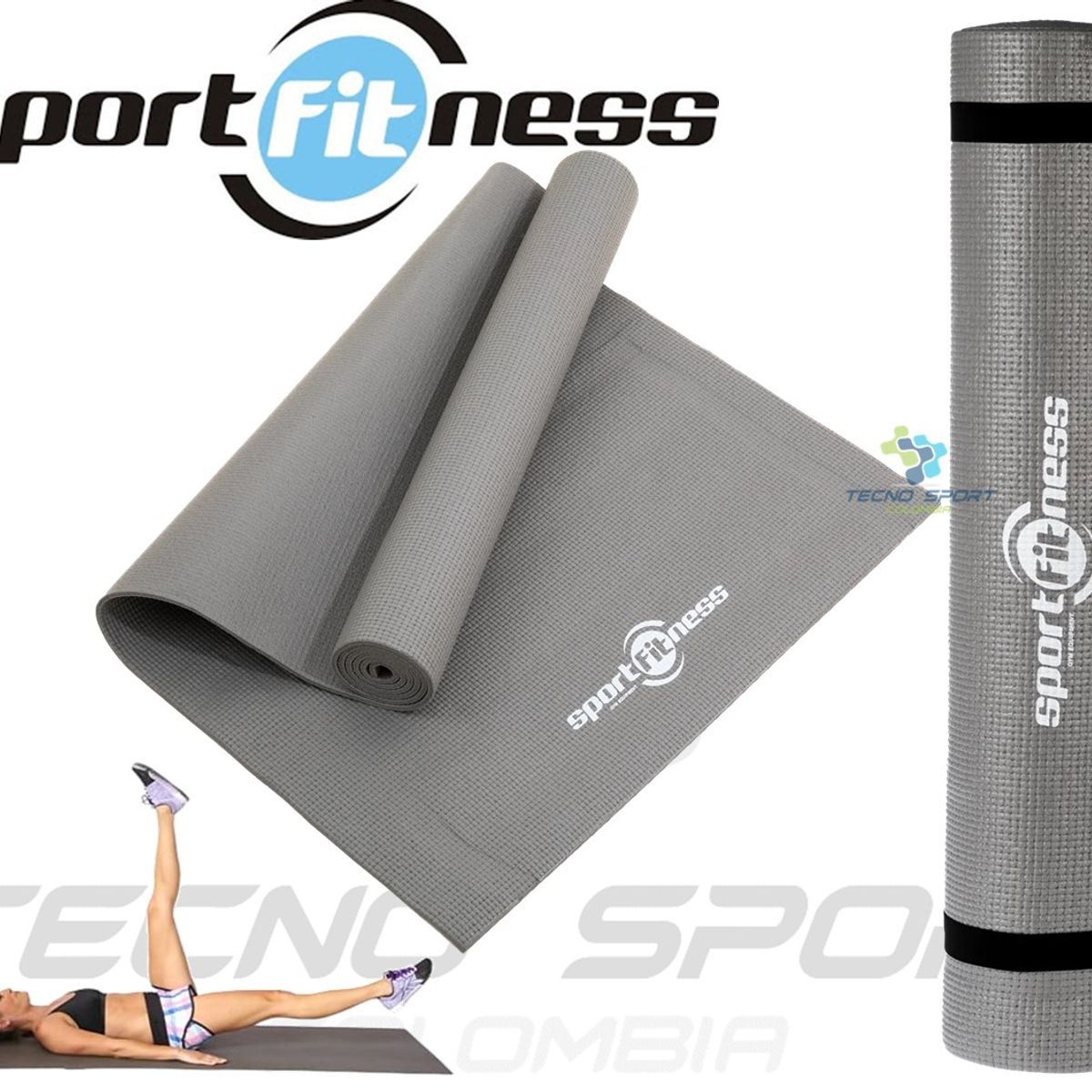 SPORT FITNESS - Colchoneta Mat Gris Yoga Pilates Sportfitness Tapete Gym