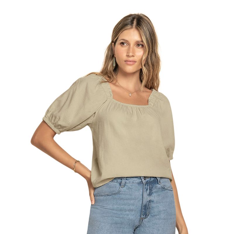 LEONISA - Leonisa Blusa manga corta con escote cuadrado y mangas con volumen