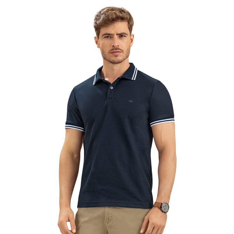 LEO - Leo Camiseta tipo polo con cuello y mangas tejidas