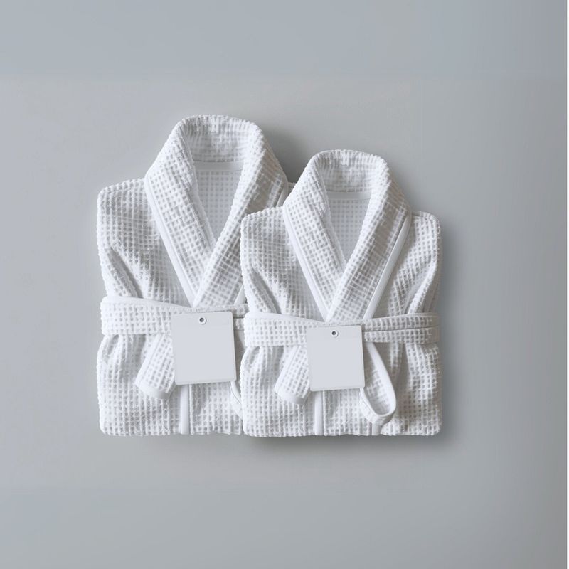 KARYTEX - COMBO Set x2 Batas Salida Piqué 100% Poliéster Hombre Mujer Blanco