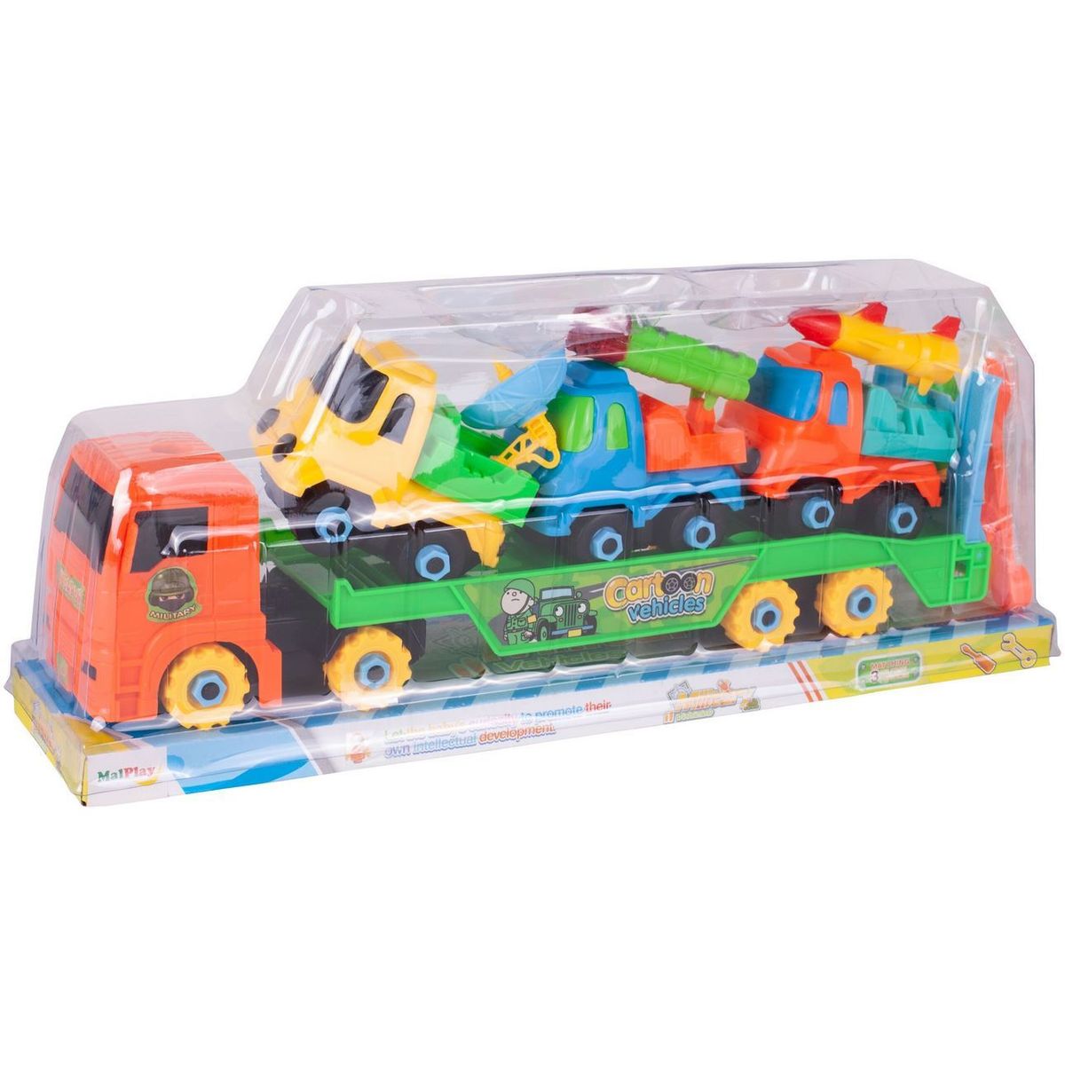 GENERICO - Camión Tractomula Niñera De Vehiculos Armable + Militar