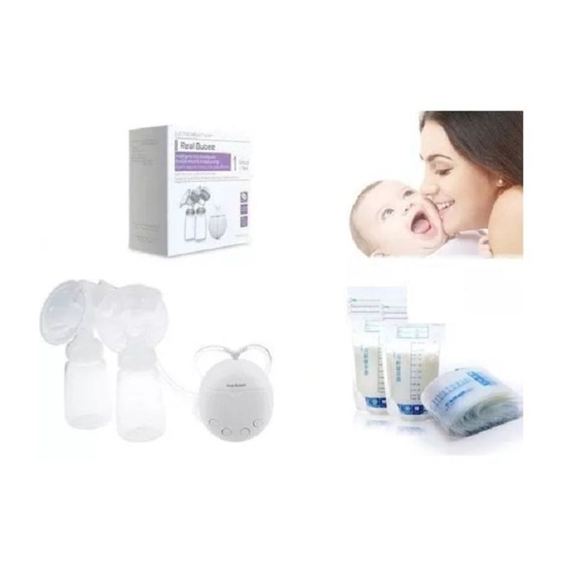 GENERICO - Combo Extractor Leche Eléctrico Doble + 20 Bolsas almacenamiento