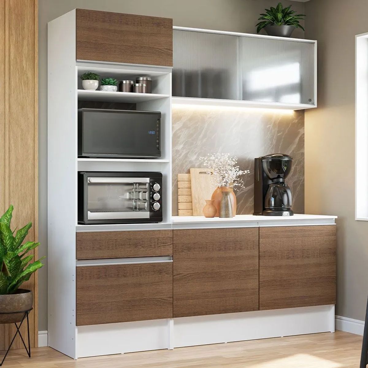 MADESA - Cocina Integral Topazio 1.80 m con Encimera Blanco/Marrón