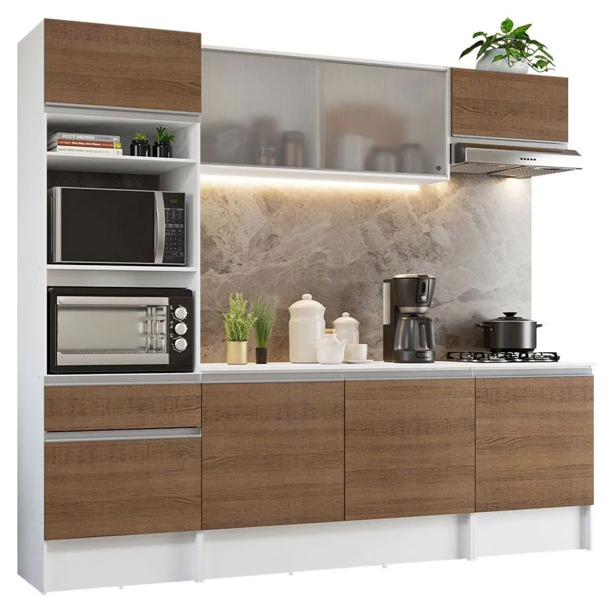 MADESA - Cocina Integral Topazio 2.40 m con Encimera Blanco/Marrón