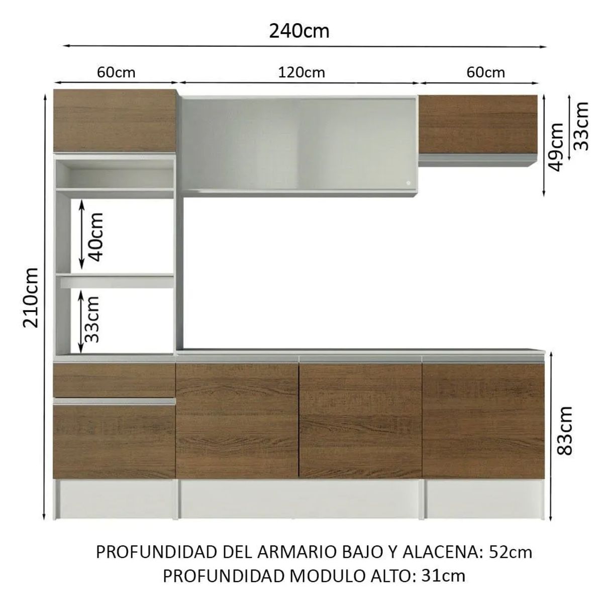 MADESA - Cocina Integral Topazio 2.40 m con Encimera Blanco/Marrón