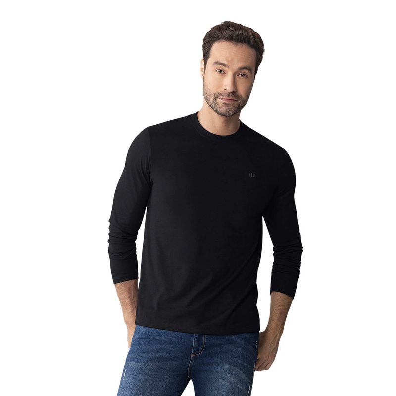 LEO - Leo Camiseta masculina manga larga cuello redondo