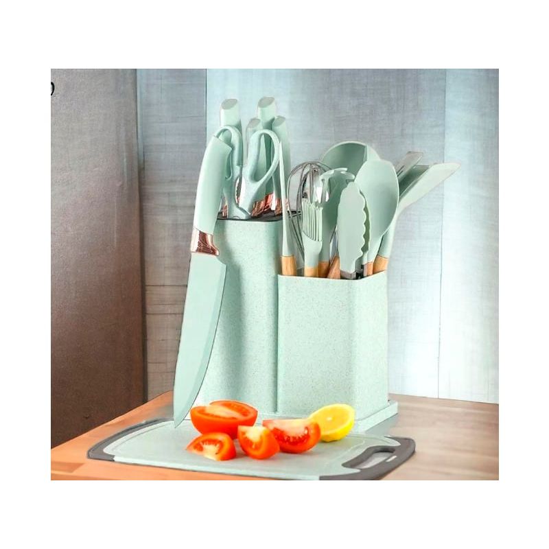 GENERICO - Set De Utensilios De Cocina Silicona Y Cuchillos Tabla 19pcs