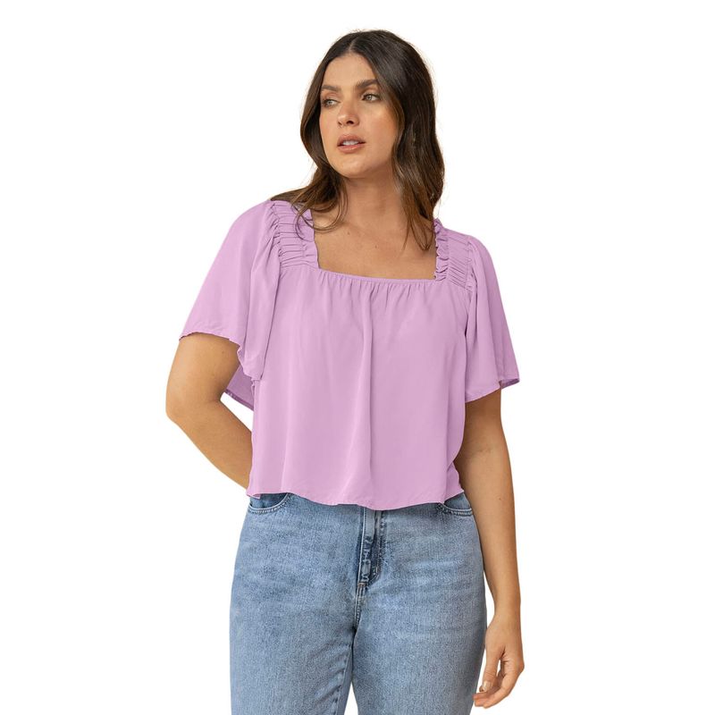 LEONISA - Leonisa Blusa manga corta con escote cuadrado y recogido en hombros