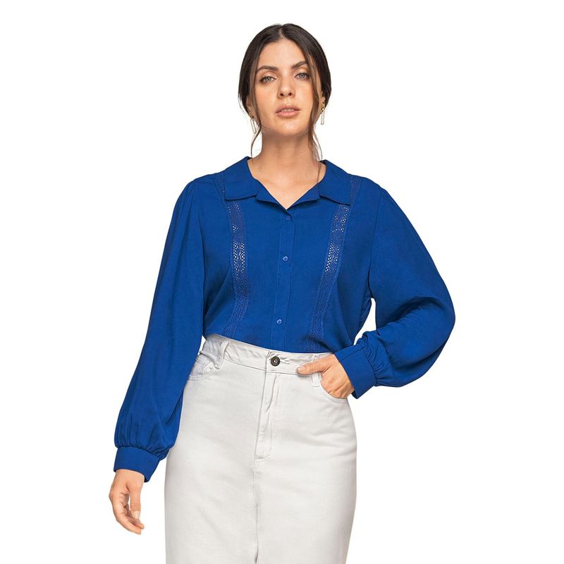 LEONISA - Leonisa Blusa manga larga con cuello camisero y recogido en puños