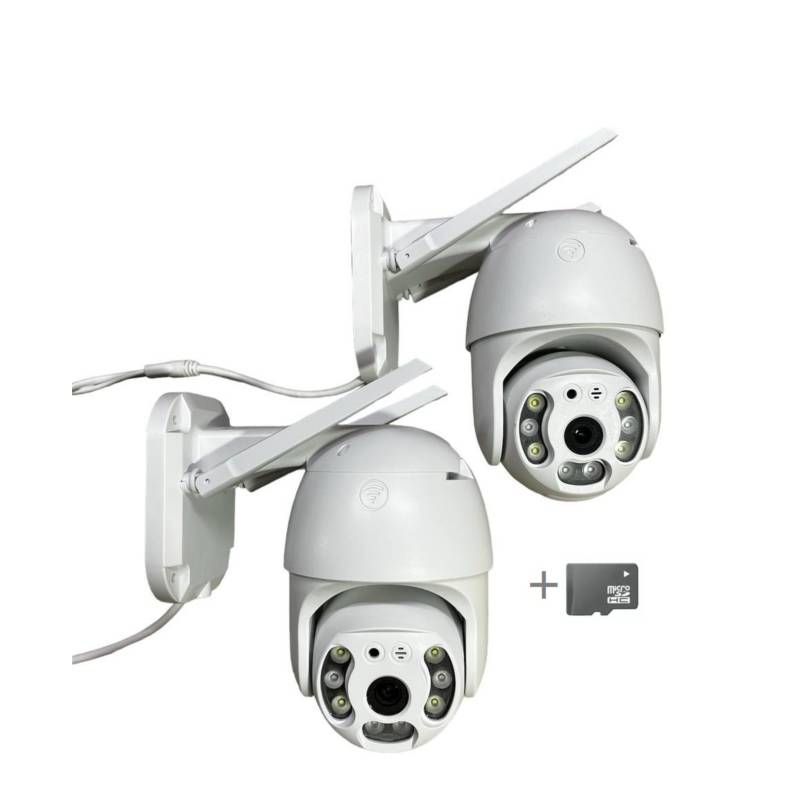 AWEI - Combo 2 Cámara Ptz Robótica Ip Wifi Exterior 360° + SD 128 GB