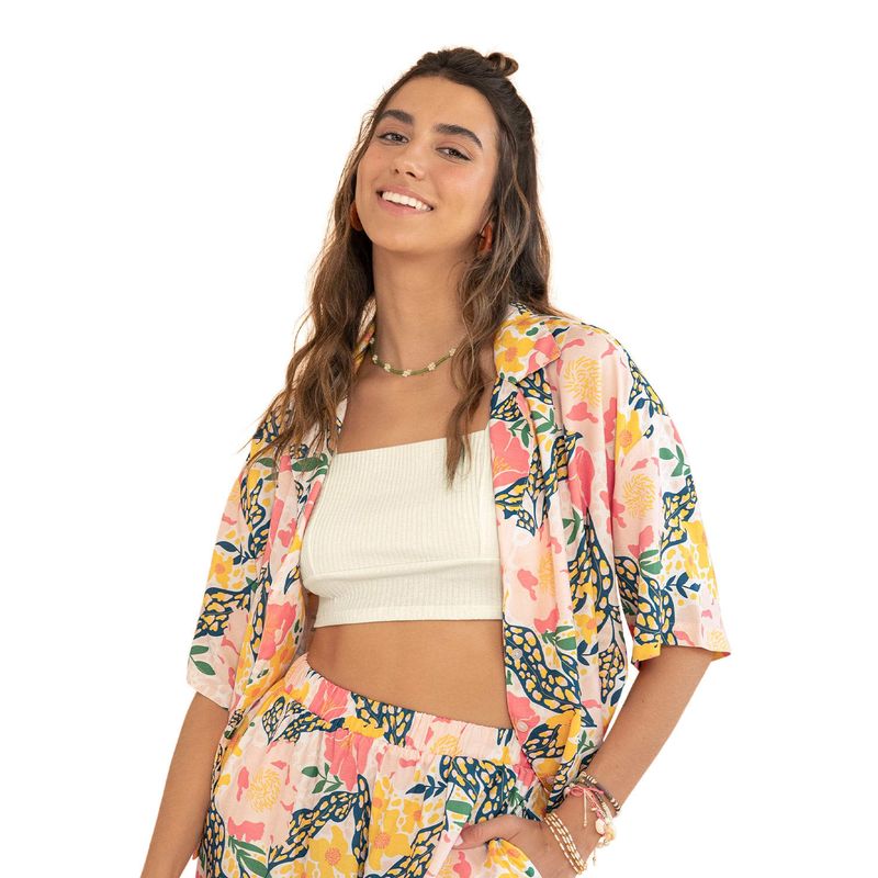 LEONISA - Leonisa Blusa manga corta con cuello solapa y perilla funcional