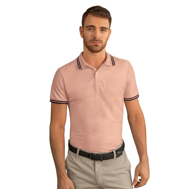 LEO - Leo Camiseta tipo polo con cuello y mangas tejidas