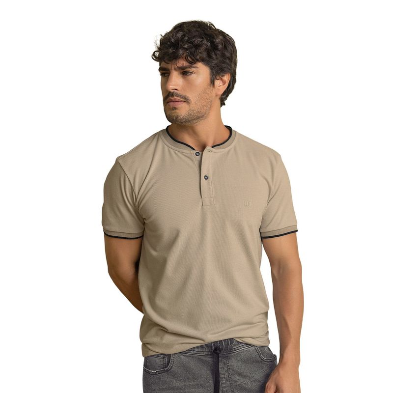 LEO - Leo Camiseta con cuello henley y perilla funcional