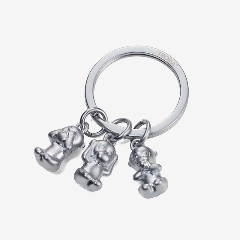 TROIKA - Llavero Three Monkeys Plateado