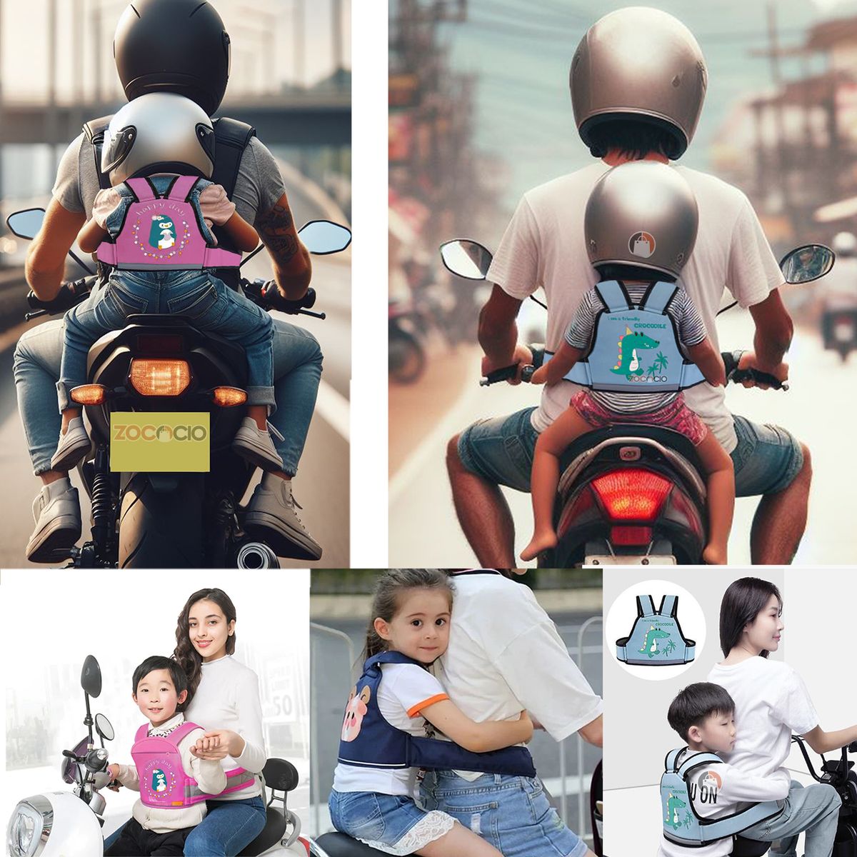 ZOCOCIO - Arnés Cinturón Infantil De Seguridad Moto Chaleco Niños Azul