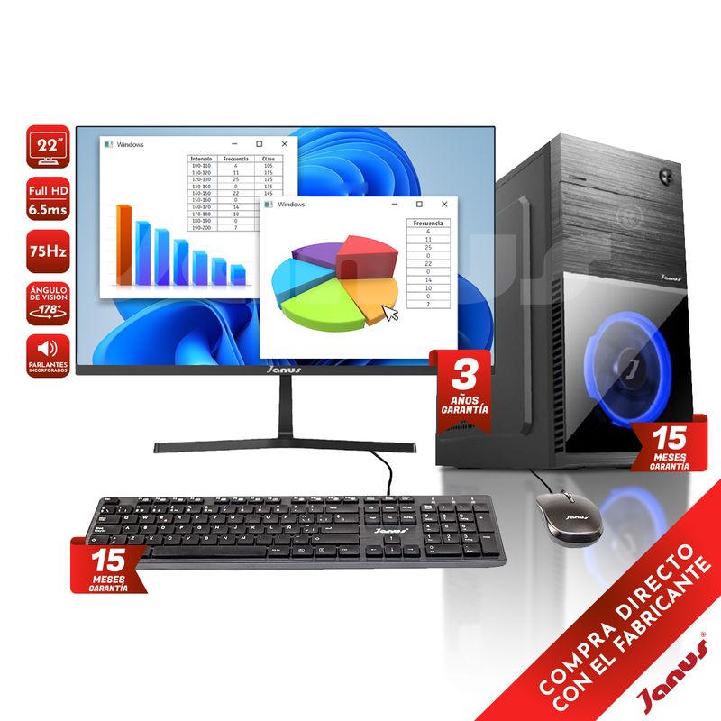 JANUS - Computador Intel Core i5-12400 RAM 16GB SSD 512GB Monitor 22 Pulgadas 100Hz