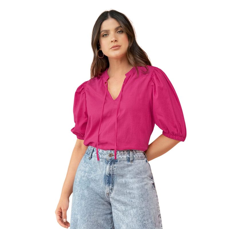 LEONISA - Leonisa Camisa con cuello en V con cordón para amarrar