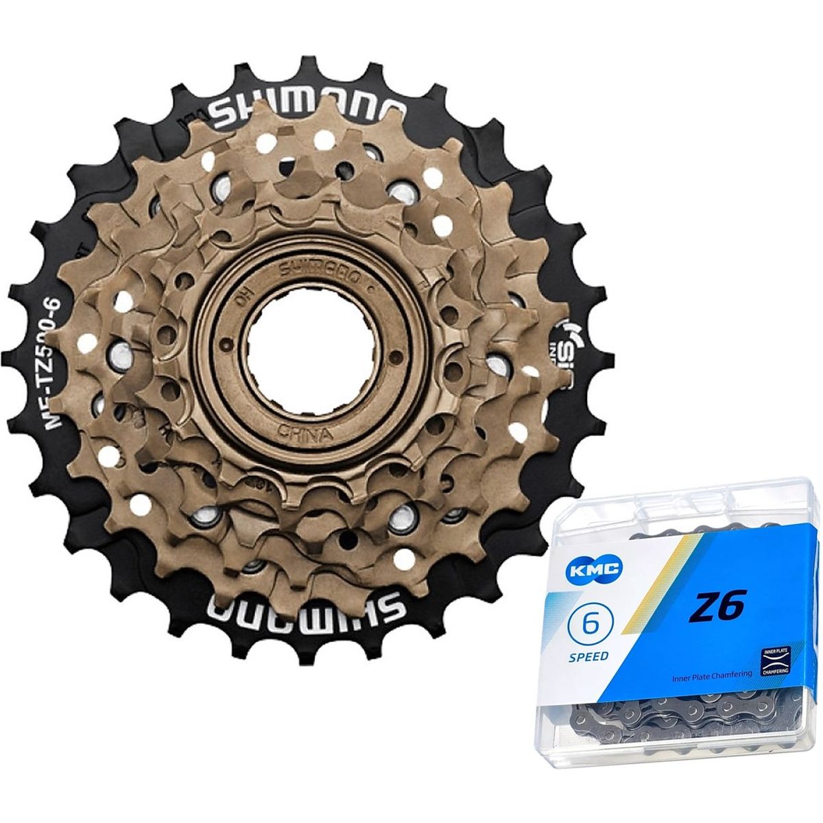 SHIMANO - Pacha Bicicleta Shimano Tz500 6v 14-28 Rosca + Cadena Kmc