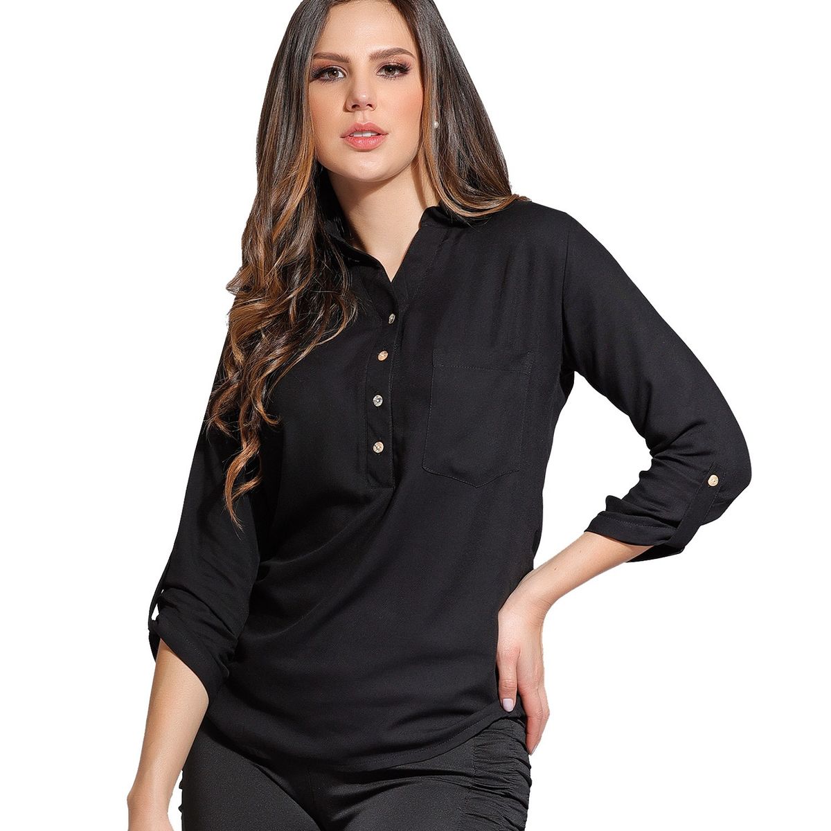 RITCHI - Blusa Mujer Ritchi Cuello Neru Manga 34 en Chalis Diseño Elegante