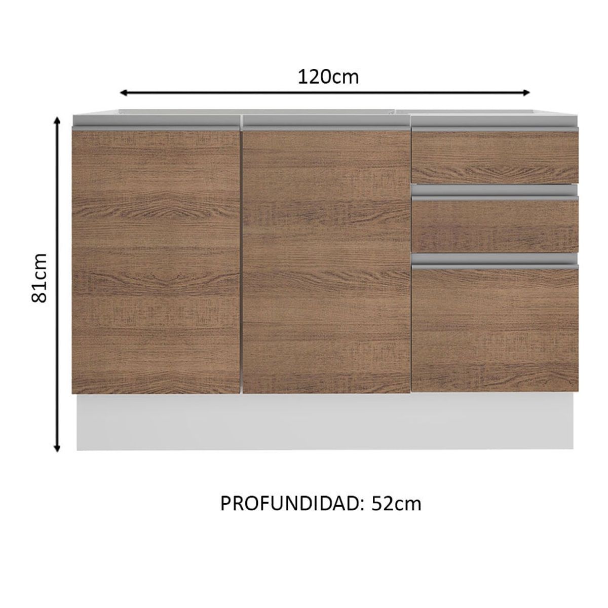 MADESA - Mueble de Cocina Bajo Glamy 1.20 m 2 Puertas 3 Cajones